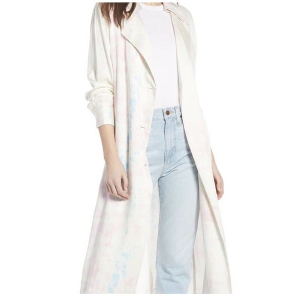 NWT Something Navy Tie Dye Trench Coat Duster Jacket Pink Blue Size XS - Picture 2 of 8